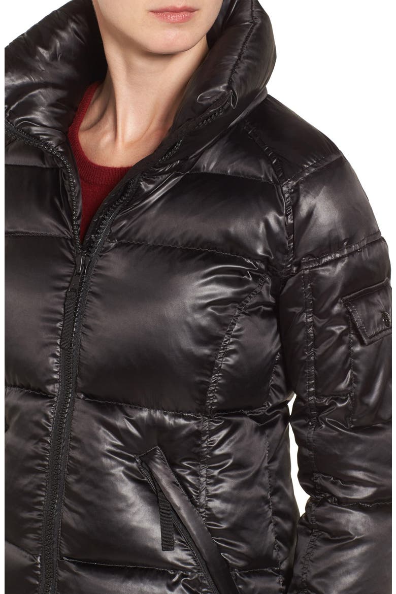 Kylie Metallic Quilted Jacket with Removable Hood, Alternate, color, JET