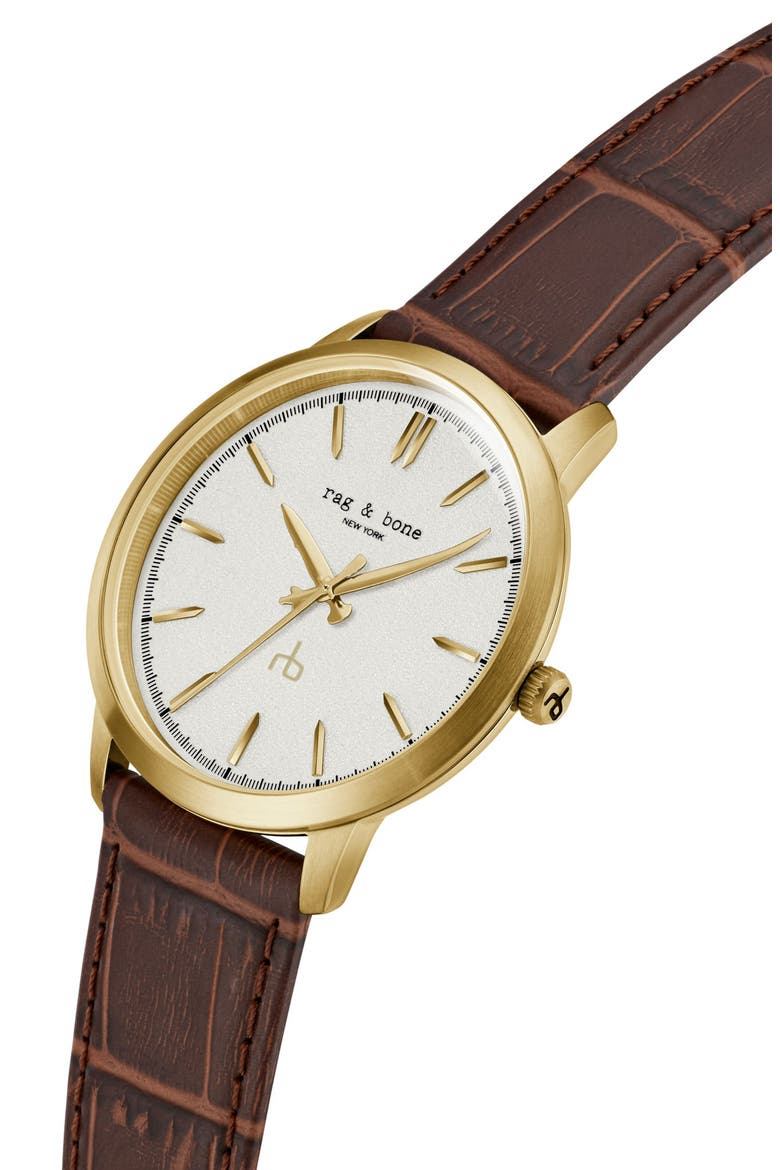 Manston Leather Strap Watch, 40mm, Alternate, color, GOLD-TONE/ BROWN