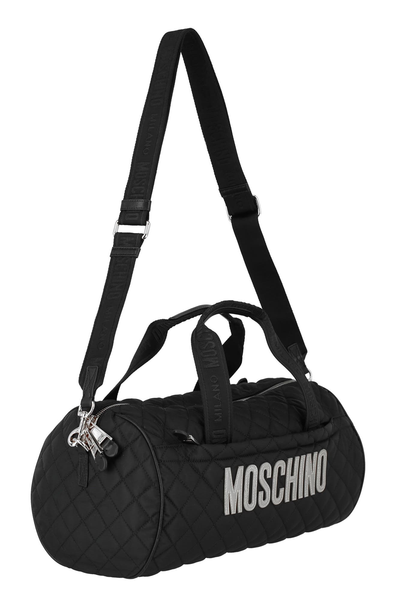 Moschino Travel Quilted Duffle Bag, Alternate, color, 