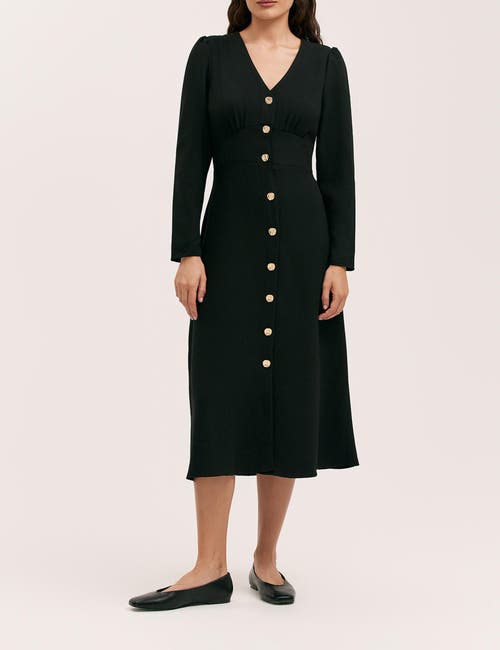 Finery London Caprice Long Sleeve Crepe Midi Dress In Black