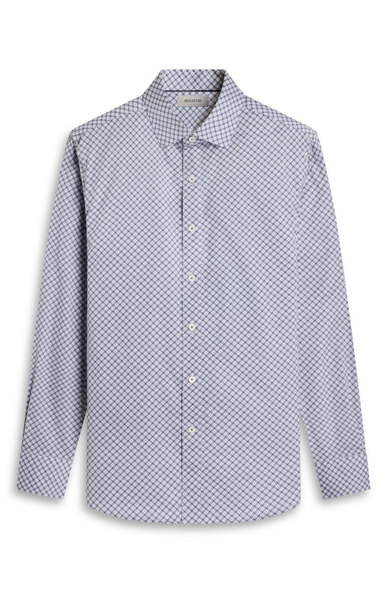 Bugatchi Axel Shaped Fit Geo Print Cotton Button-Up Shirt, Alternate, color, Navy