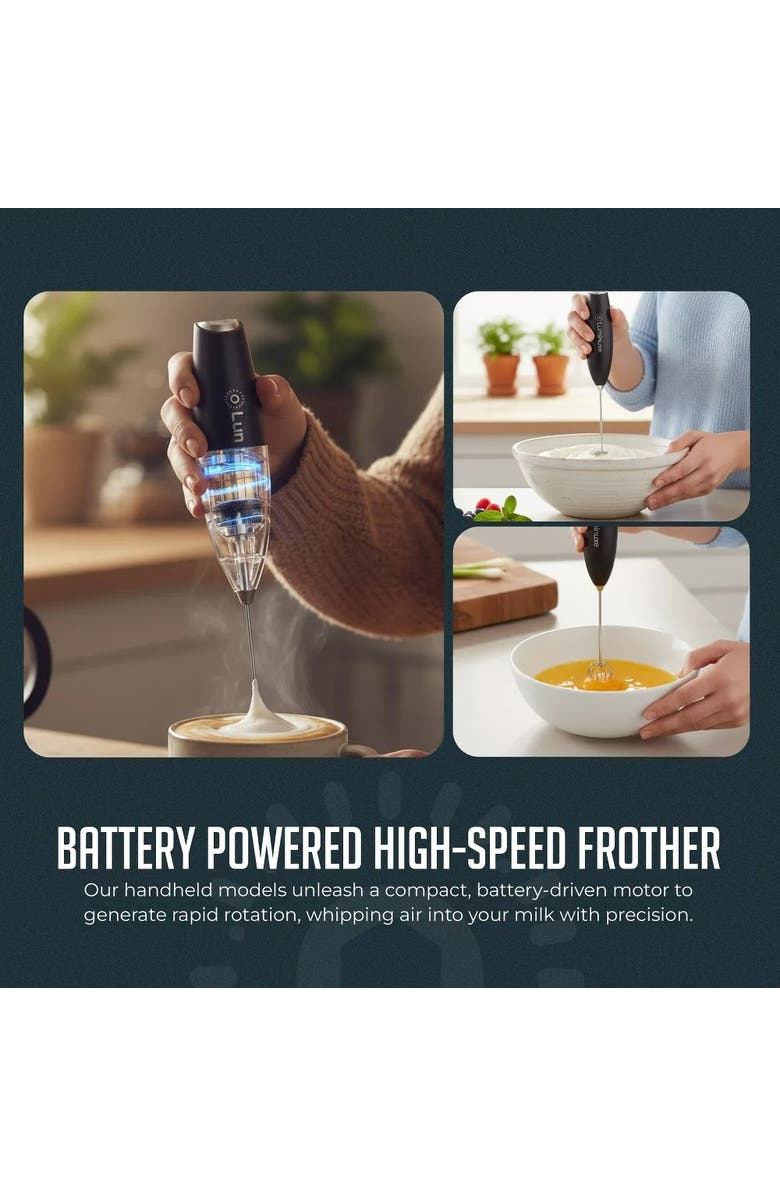 Luminuxe Stainless Steel Handheld Cordless Milk Frother with Stand, Alternate, color, 