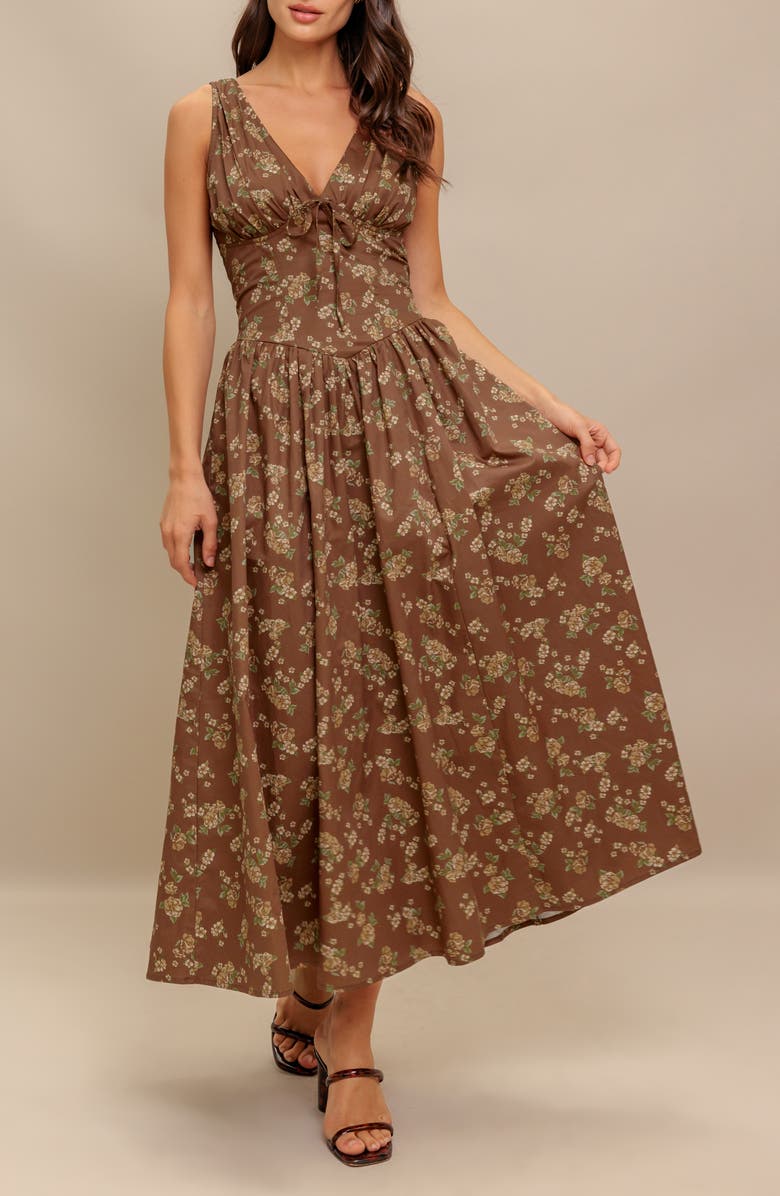 FLYING TOMATO Plunge Neck Cotton Midi Dress, Alternate, color,