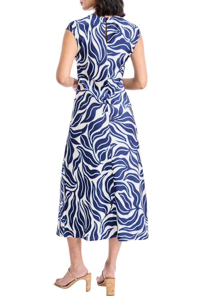 Cap Sleeve Midi Dress, Alternate, color, CREAM/ NAVY