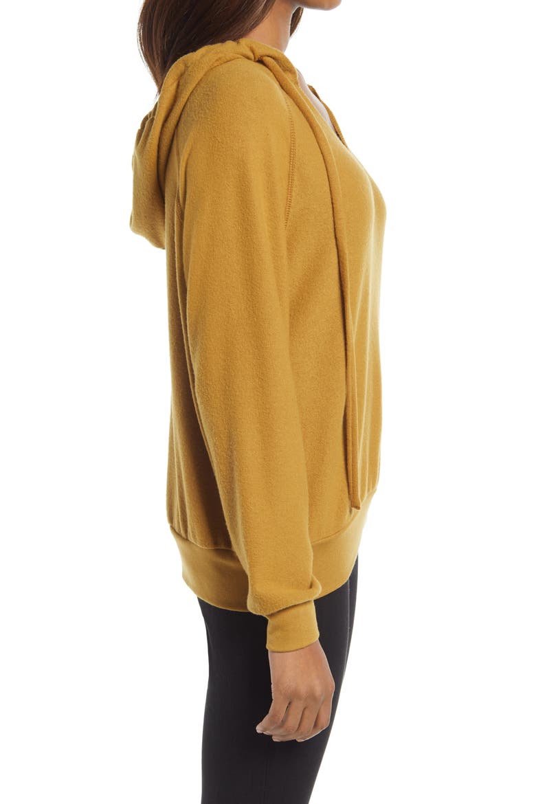 Cozy V-Neck Hooded Sweatshirt, Alternate, color, TAN CUMIN