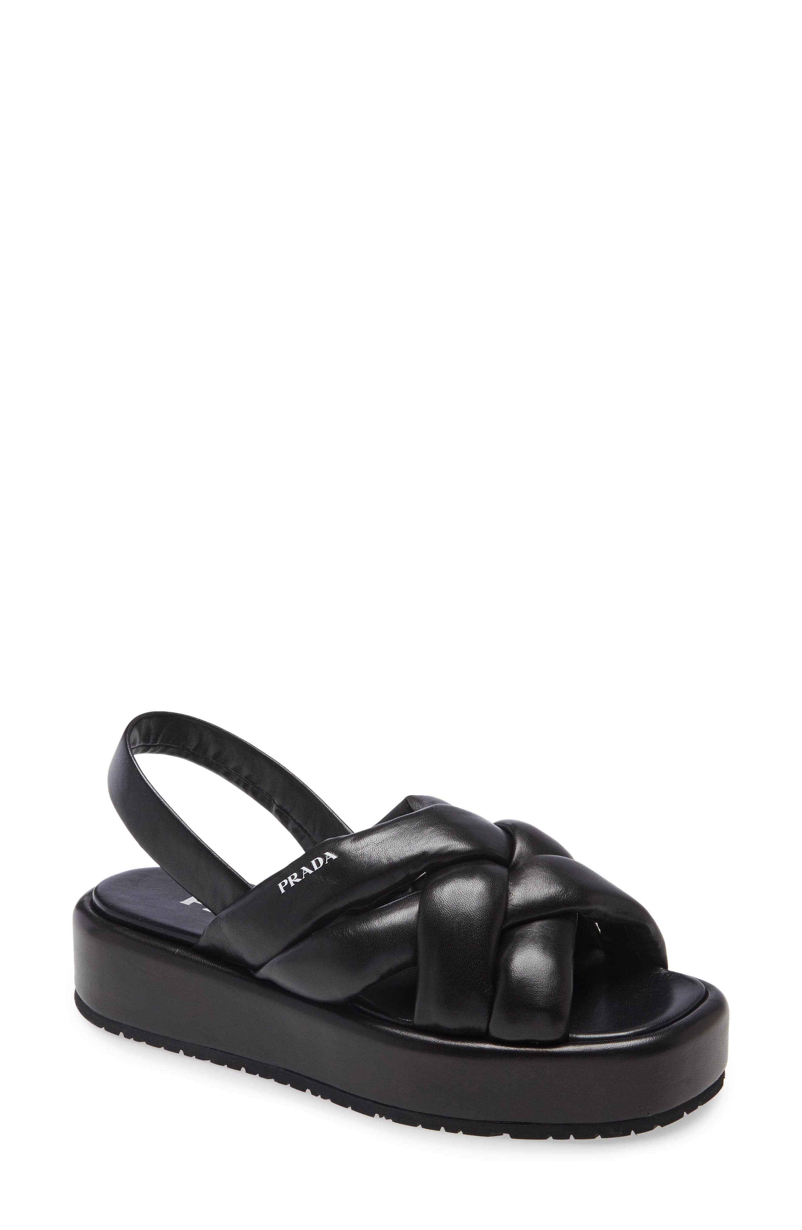 Prada Woven Slingback Platform Sandal, Main, color, 
