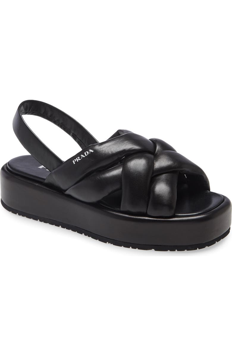 Prada Woven Slingback Platform Sandal, Main, color,