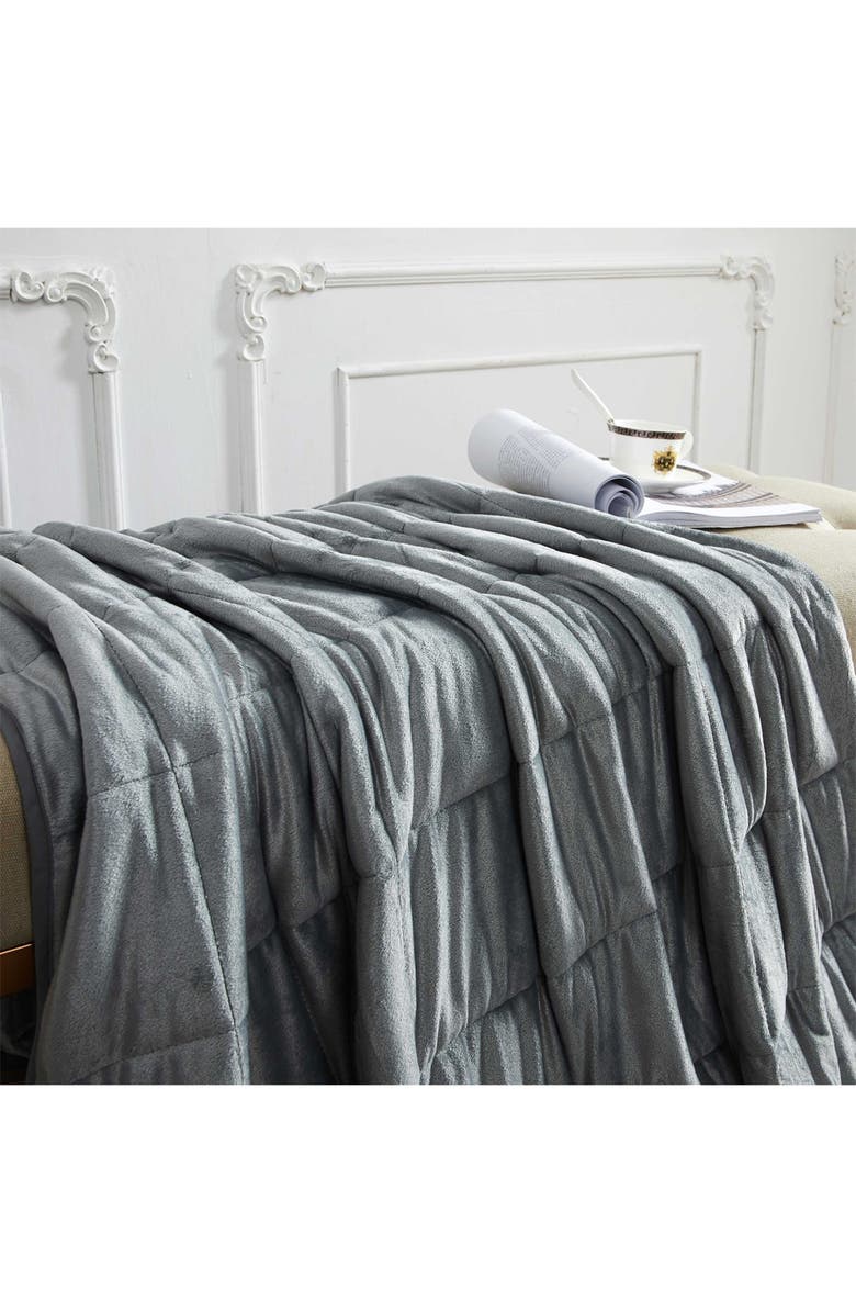 DREAM THEORY Faux Fur 15lb. Weighted Blanket - Silver Grey, Alternate, color,