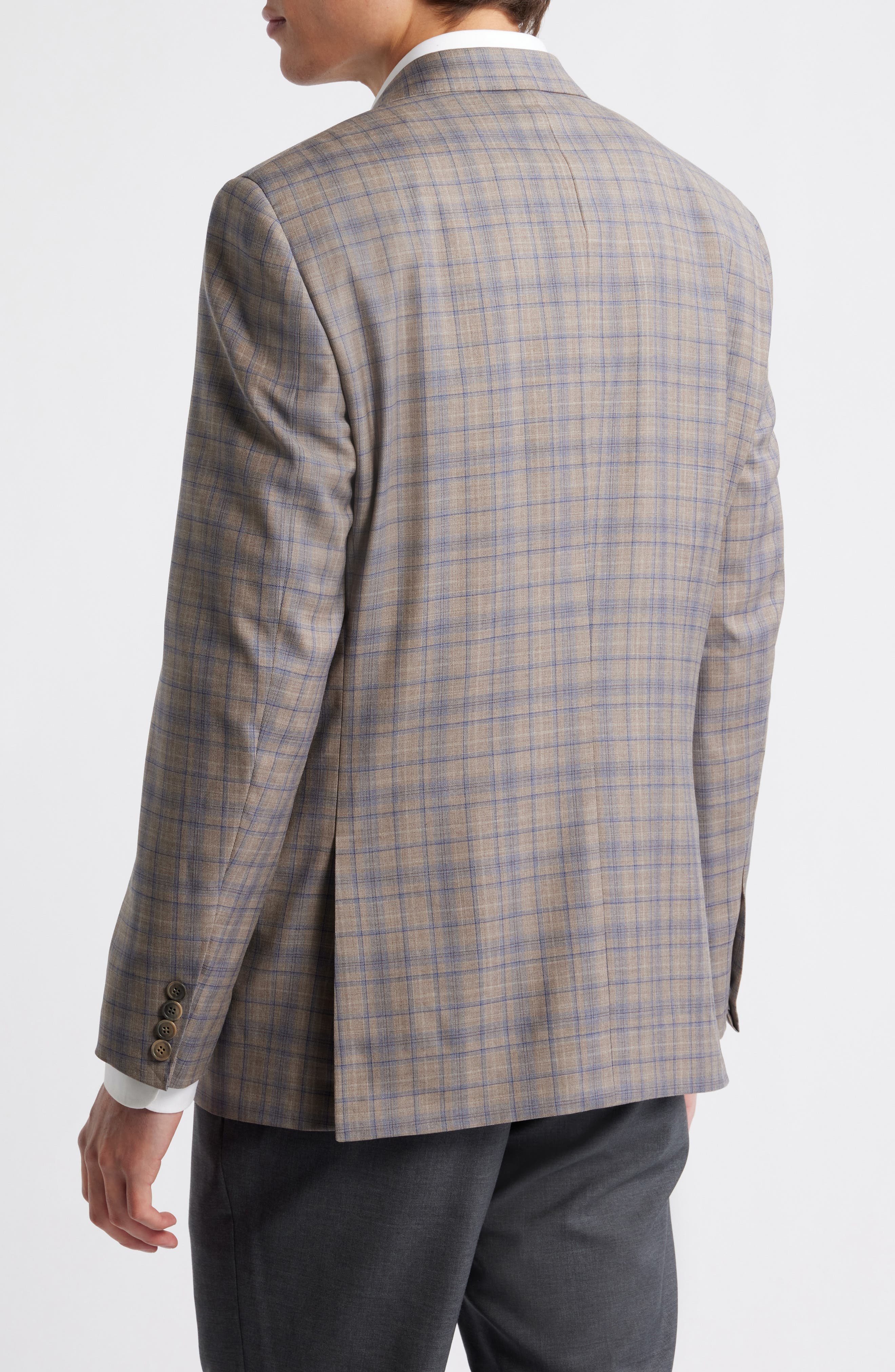 Tan & Blue Double Check Slub Wool Sport Coat - image 2