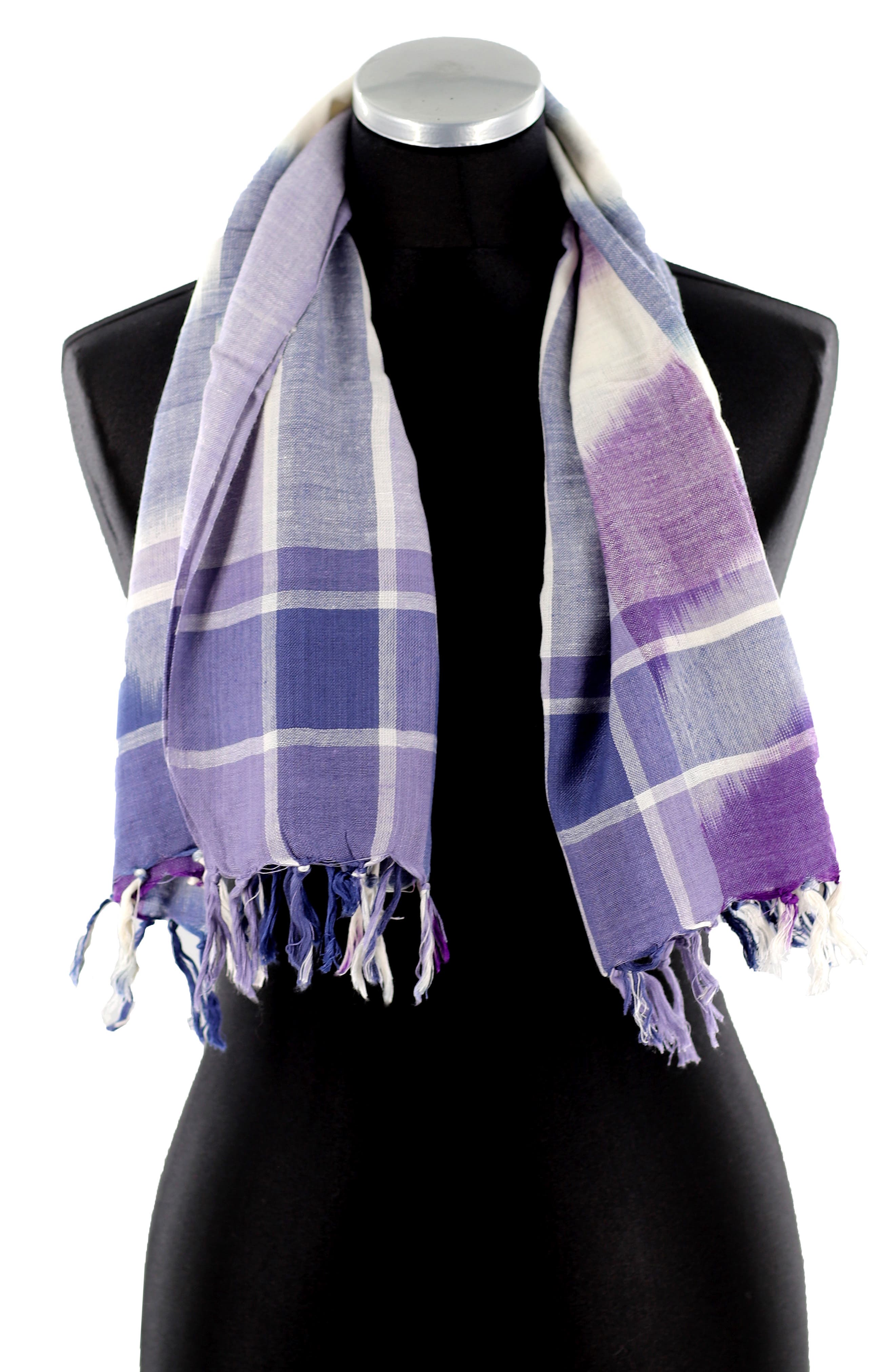 La Fiorentina Checkered Print Fringe Trim Scarf