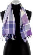 La Fiorentina Checkered Print Fringe Trim Scarf