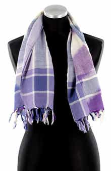 La Fiorentina Checkered Print Fringe Trim Scarf