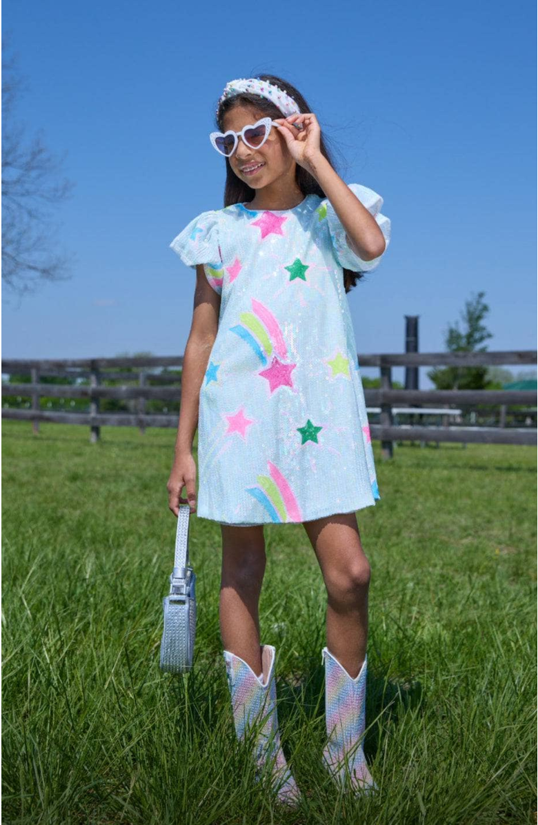 Lola + The Boys Rainbow Shooting Star Sequin Dress, Alternate, color, White