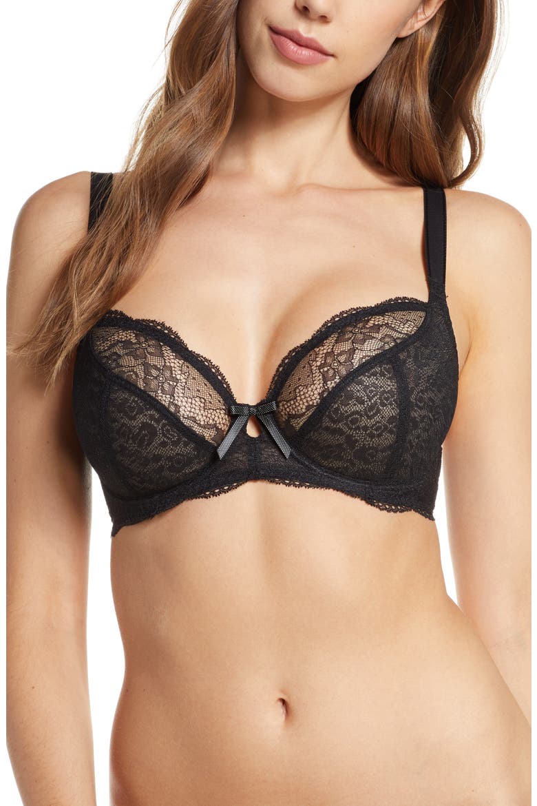 Fancies Full Figure Underwire Plunge Bra, Main, color, BLACK