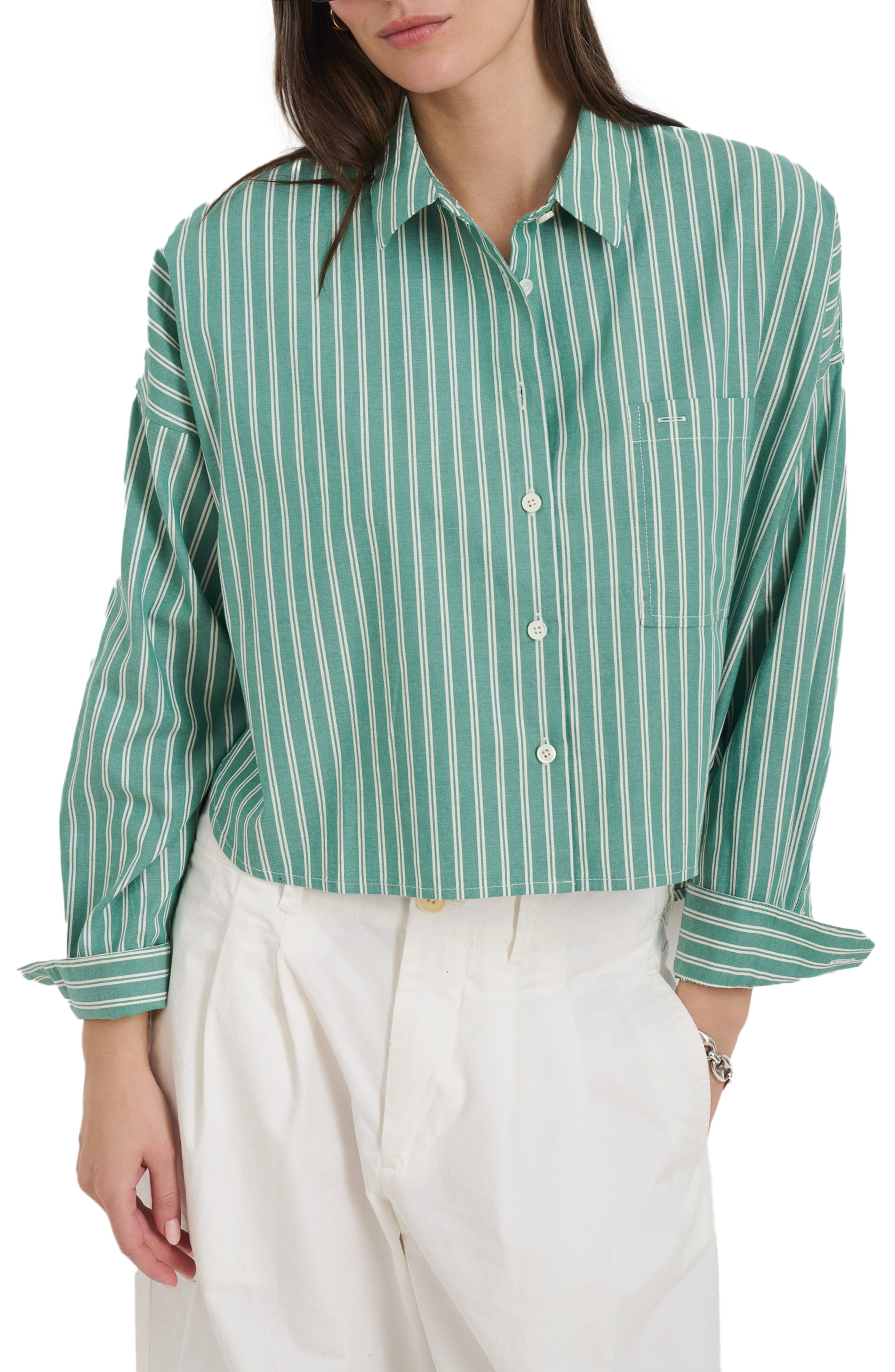 Alex Mill Jo Oxford Stripe Crop Cotton Button-Up Shirt