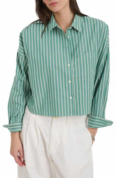 Alex Mill Jo Oxford Stripe Crop Cotton Button-Up Shirt
