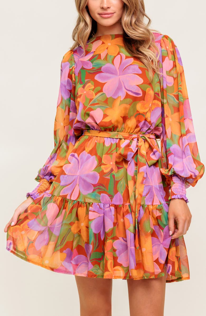 FLYING TOMATO Long Sleeve Minidress, Alternate, color, Rust