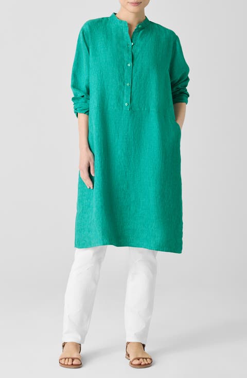 Long Sleeve Organic Linen Shift Shirtdress