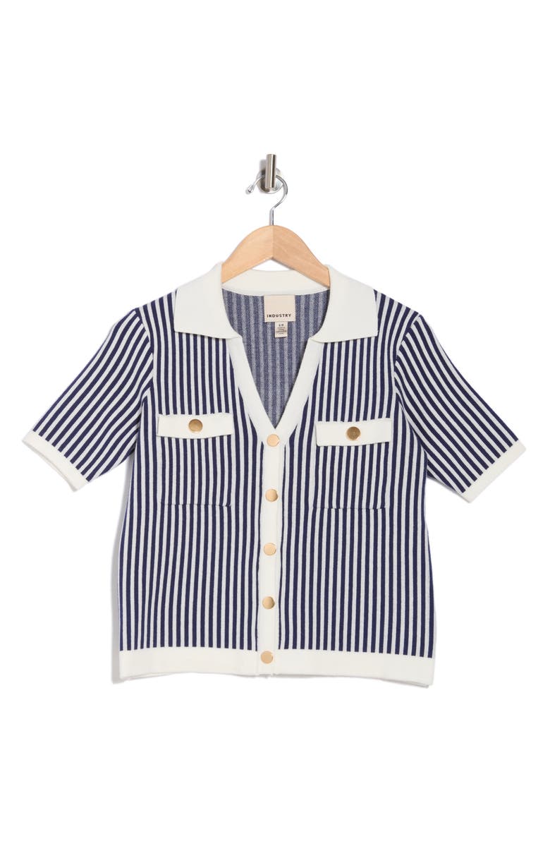 Stripe Short Sleeve Polo Cardigan