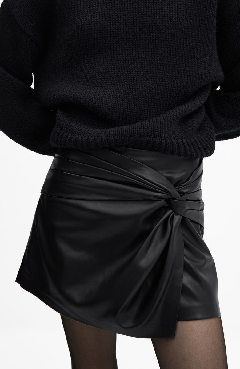 MANGO Knot Faux Leather Skort, Alternate, color, 