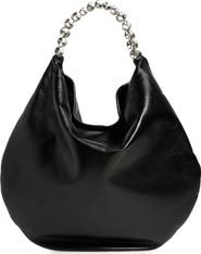 L’alingi Large Crystal Handle Leather Hobo Bag