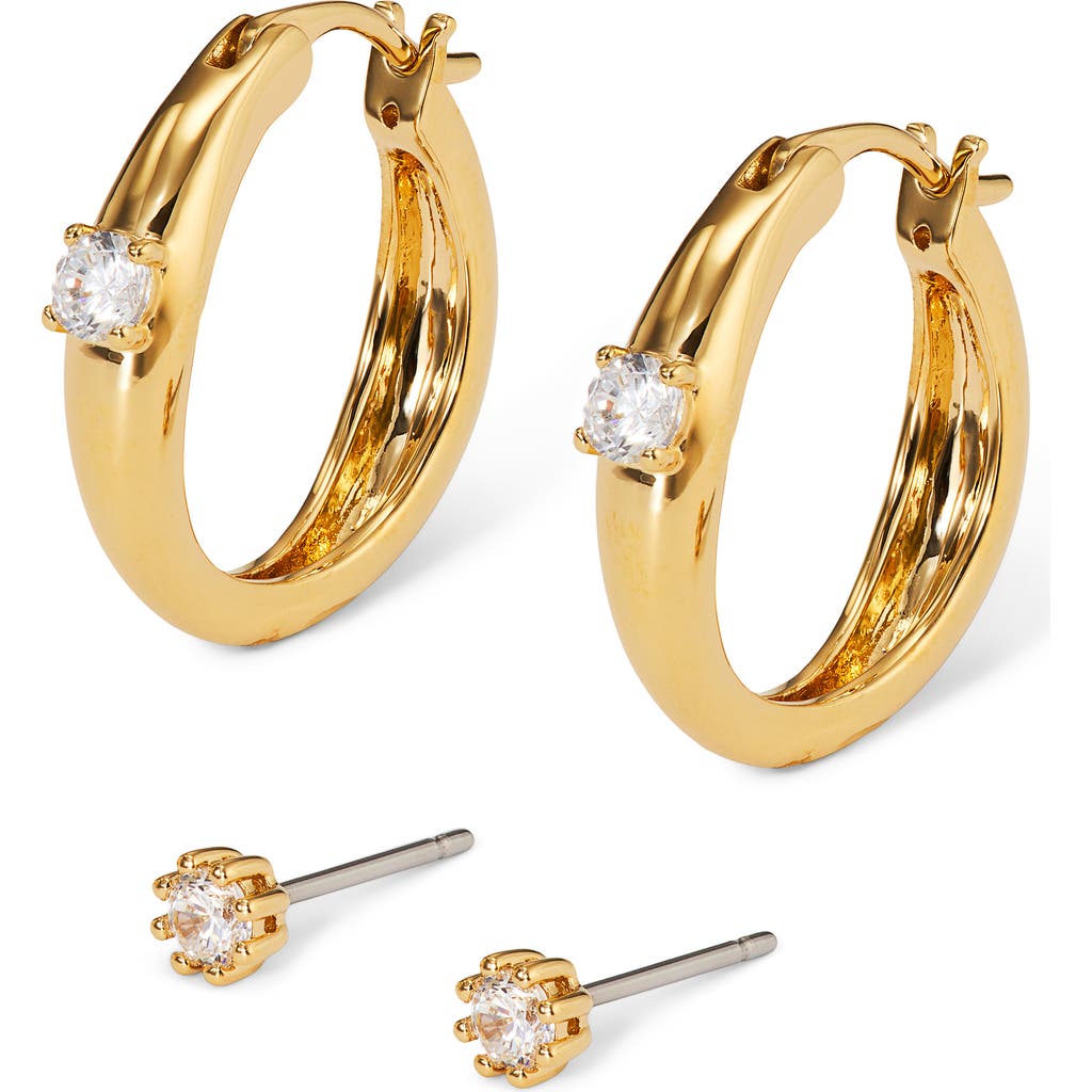 Nadri Cubic Zirconia Hoop & Stud Earrings Set in Gold