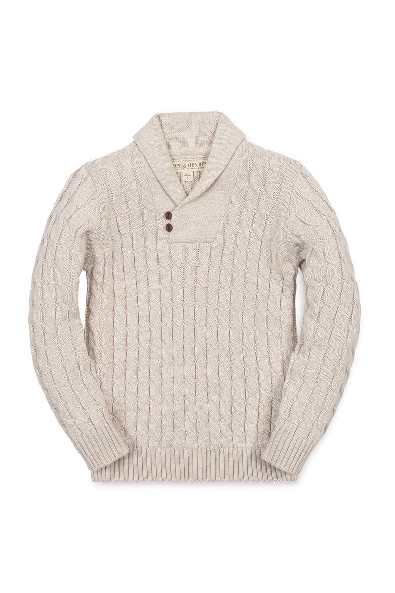 Kids' Organic Shawl Collar Cable Sweater with Elbow Patches, Main, color, Light Oatmeal Heather