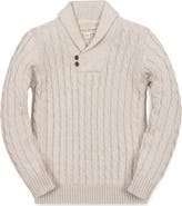 Hope & Henry Kids' Organic Shawl Collar Cable Sweater with Elbow Patches