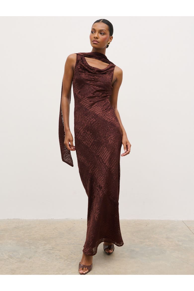 Ainsley Cowl Devore Neck Maxi Slip Dress, Alternate, color, Brown