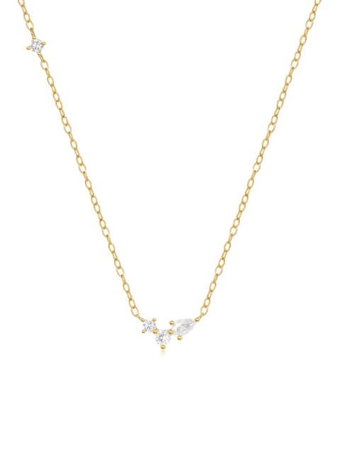 Orlina Delicate Necklace with Three Round and One Pear Cut Cubic Zirconia Stones main image 1