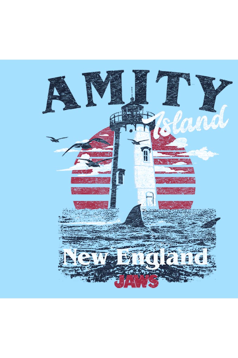 Men's Jaws Amity Island Tourist Lighthouse Graphic T-Shirt, Alternate, color, Light Blue