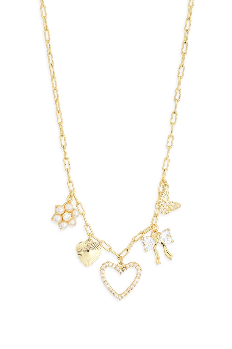 Heart and Bow Charm Necklace, Alternate, color, GOLD