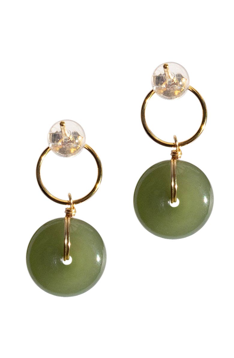 seree Coin Green jade hollow earrings, Main, color, Light Green