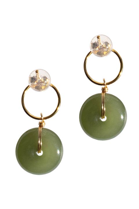 Coin Green jade hollow earrings