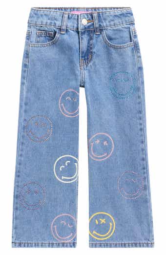 GOGO STAR Kids' Smiley Print Wide Leg Jeans