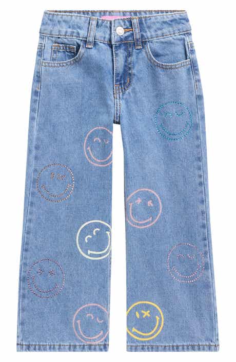 GOGO STAR Kids' Smiley Print Wide Leg Jeans