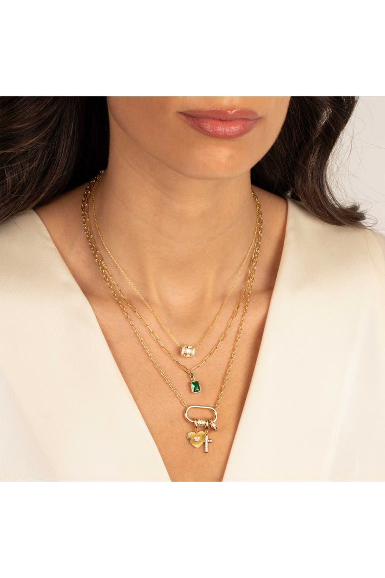 Heart & Cross Multi-Charm CZ Lock Necklace, Alternate, color, Pink