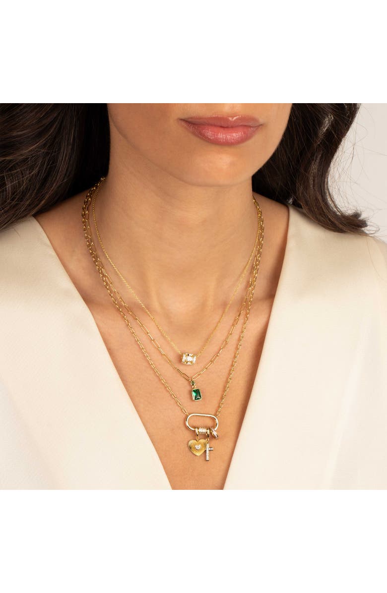 BY ADINA EDEN Heart & Cross Multi-Charm CZ Lock Necklace, Alternate, color, Pink