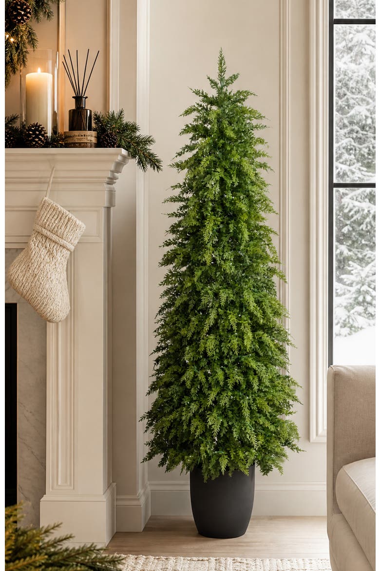 3FT-5FT Pre-lit Christmas Artificial Cedar Porch Tree with Remote Controller, Alternate, color, Green