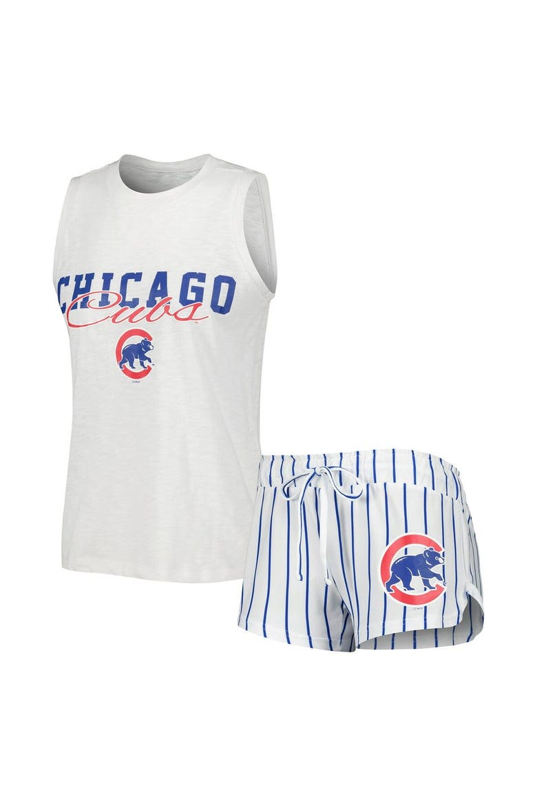 Women's Concepts Sport White Chicago Cubs Reel Pinstripe Tank Top & Shorts Sleep Set, Main, color, White