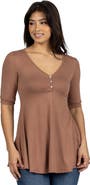 24seven Comfort Apparel Short Sleeve Tunic Top with Button Detail
