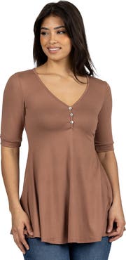 24seven Comfort Apparel Short Sleeve Tunic Top with Button Detail
