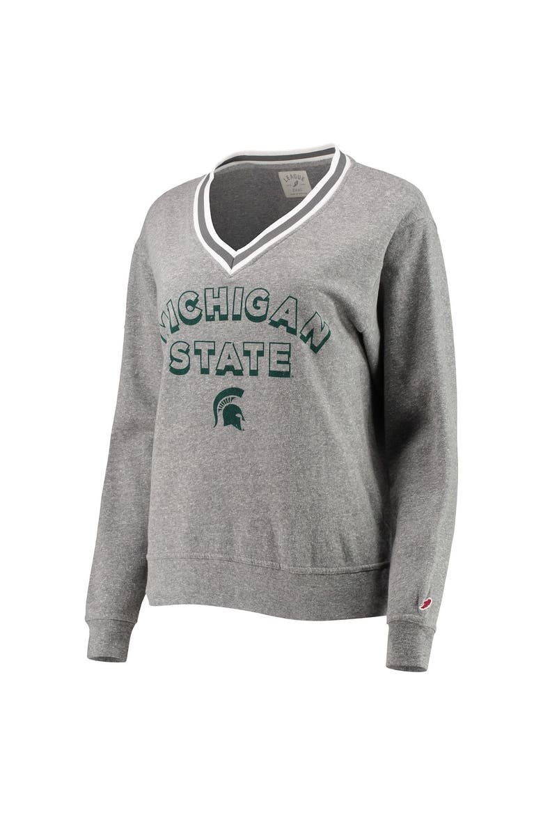 Women's League Collegiate Wear Heathered Gray Michigan State Spartans Victory Springs Tri-Blend V-Neck Pullover Sweatshirt, Alternate, color, Heather Gray