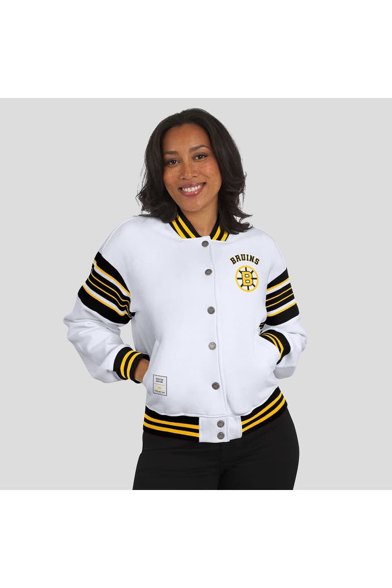 Women's WEAR by Erin Andrews White/Gold Boston Bruins Full-Snap Fleece Sweatshirt Jacket, Alternate, color, Gold