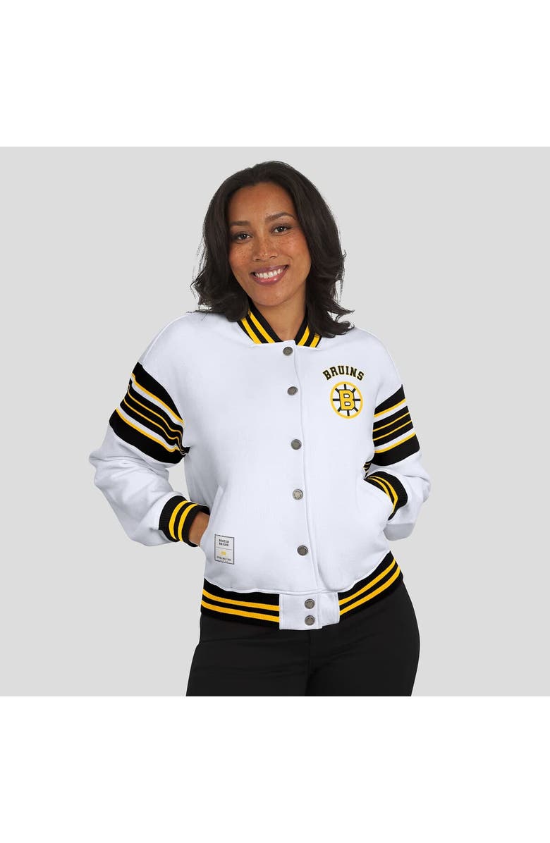 WEAR by Erin Andrews Women's WEAR by Erin Andrews White/Gold Boston Bruins Full-Snap Fleece Sweatshirt Jacket, Alternate, color, Gold
