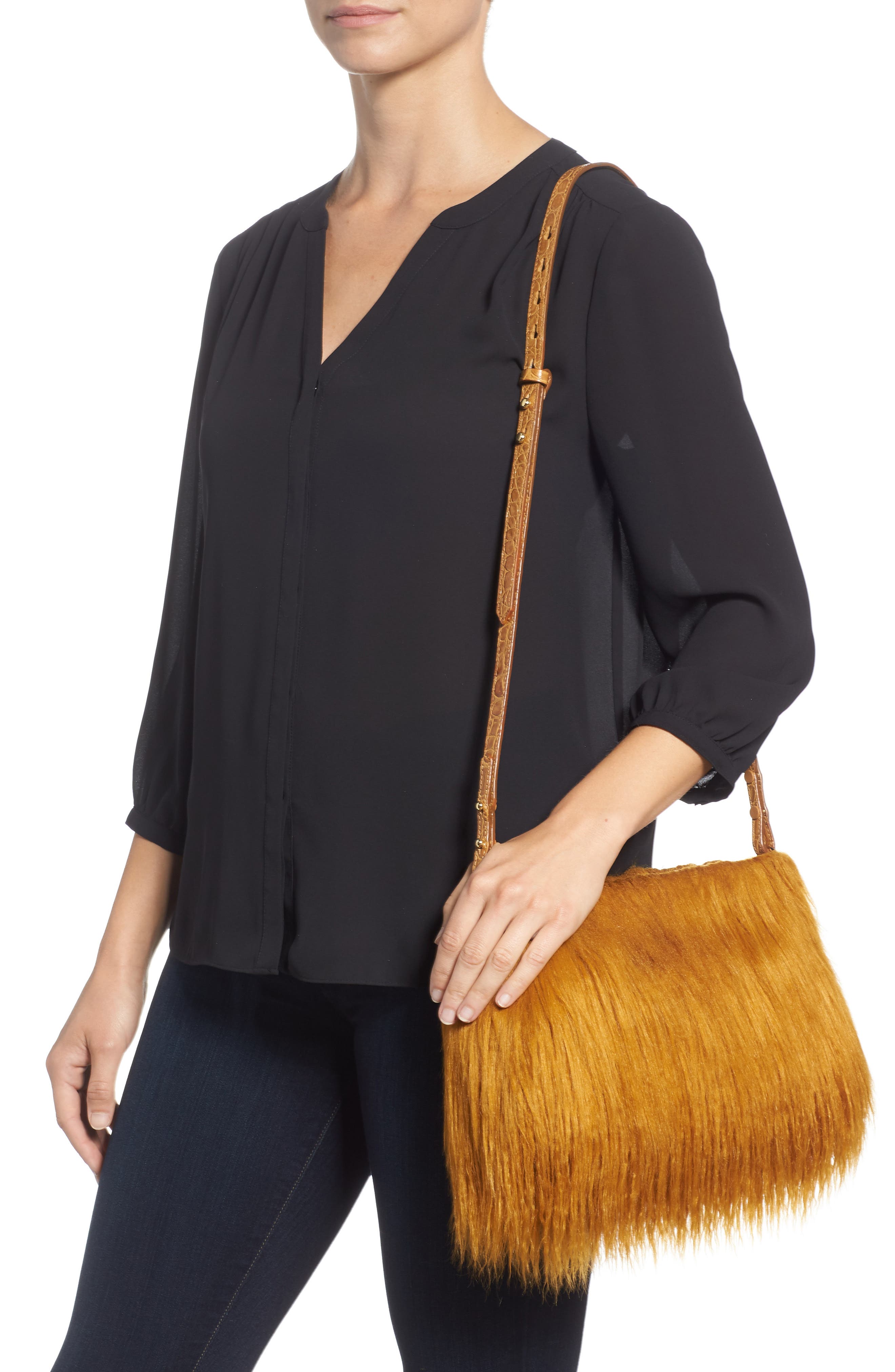 Dries Van Noten Faux Shearling Crossbody Bag, Alternate, color, 