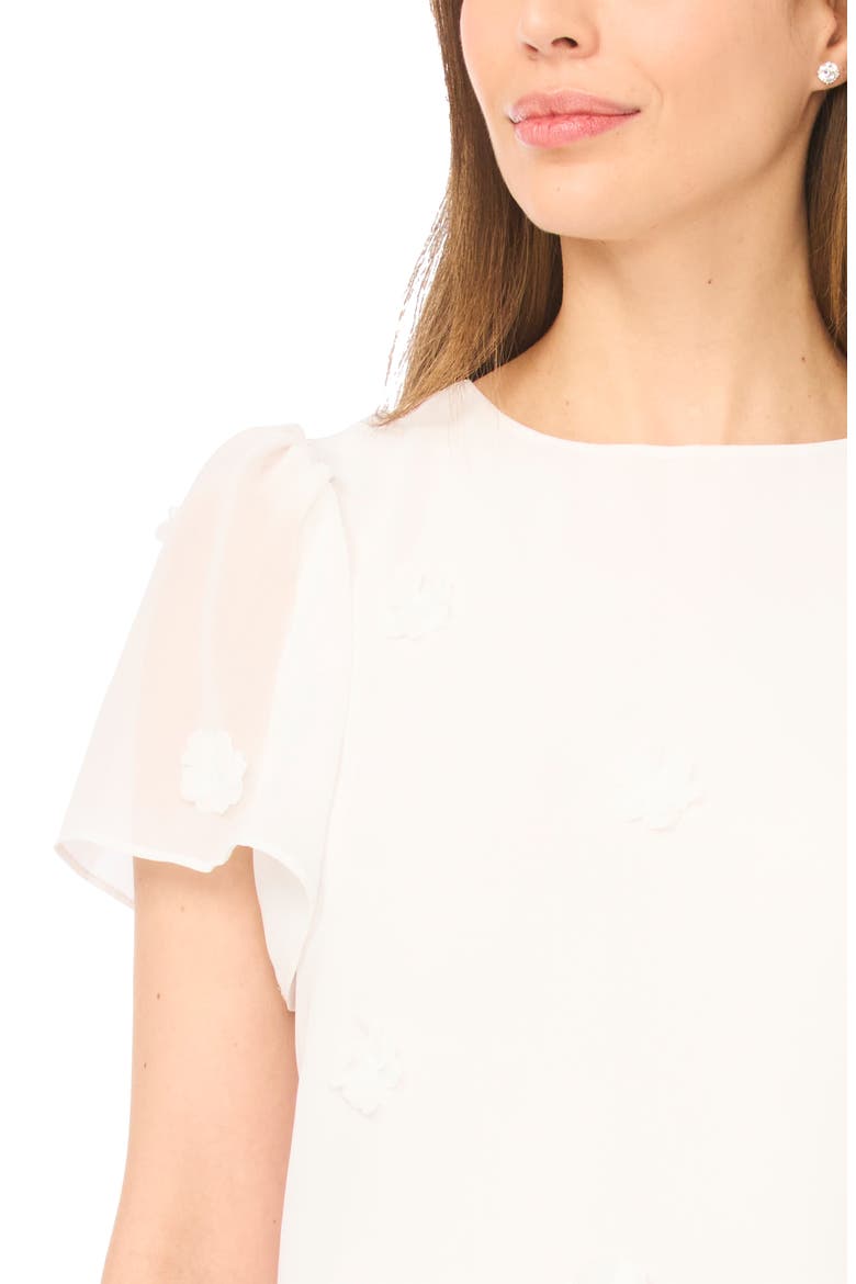 Floral Appliqué Flutter Sleeve V-Neck Chiffon Top, Alternate, color, NEW IVORY