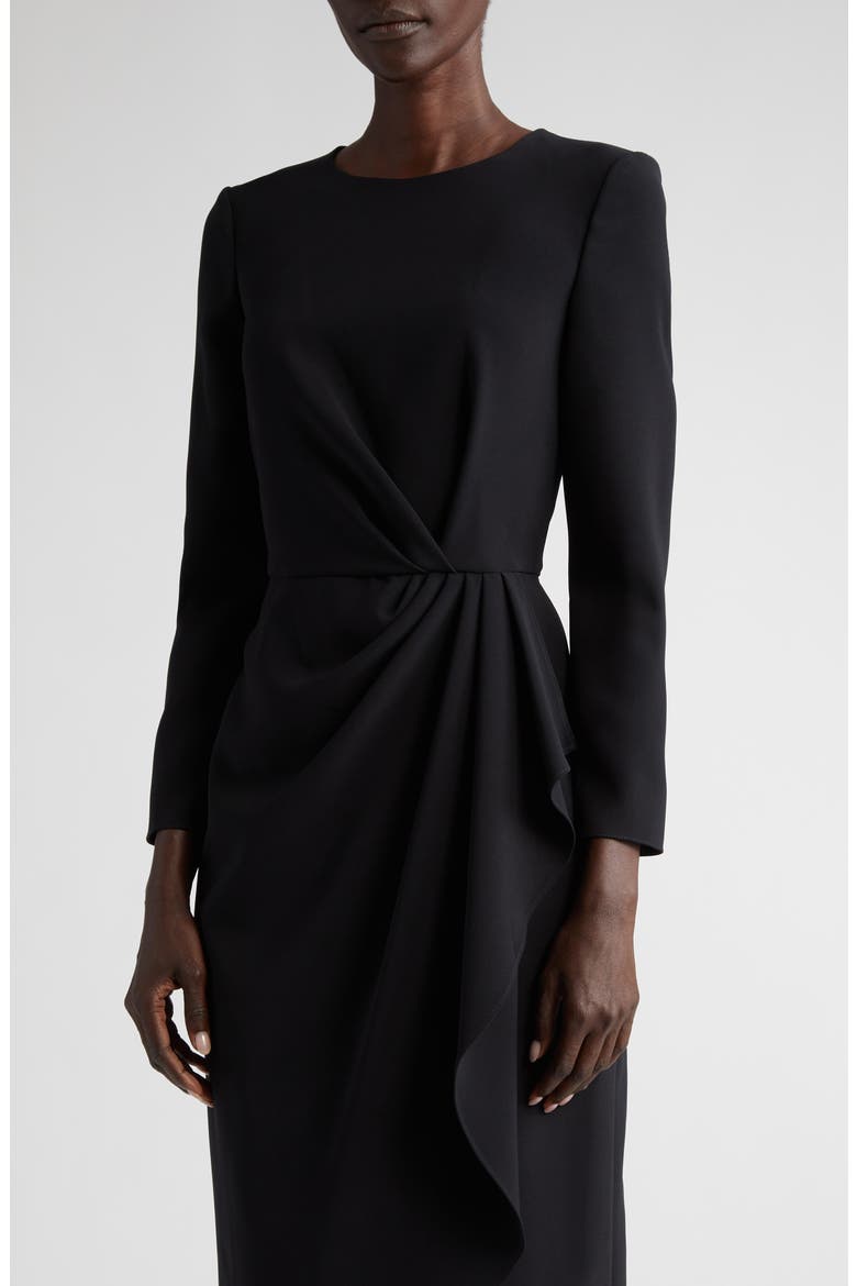 Pleated Long Sleeve Tulip Midi Dress, Alternate, color, BLACK