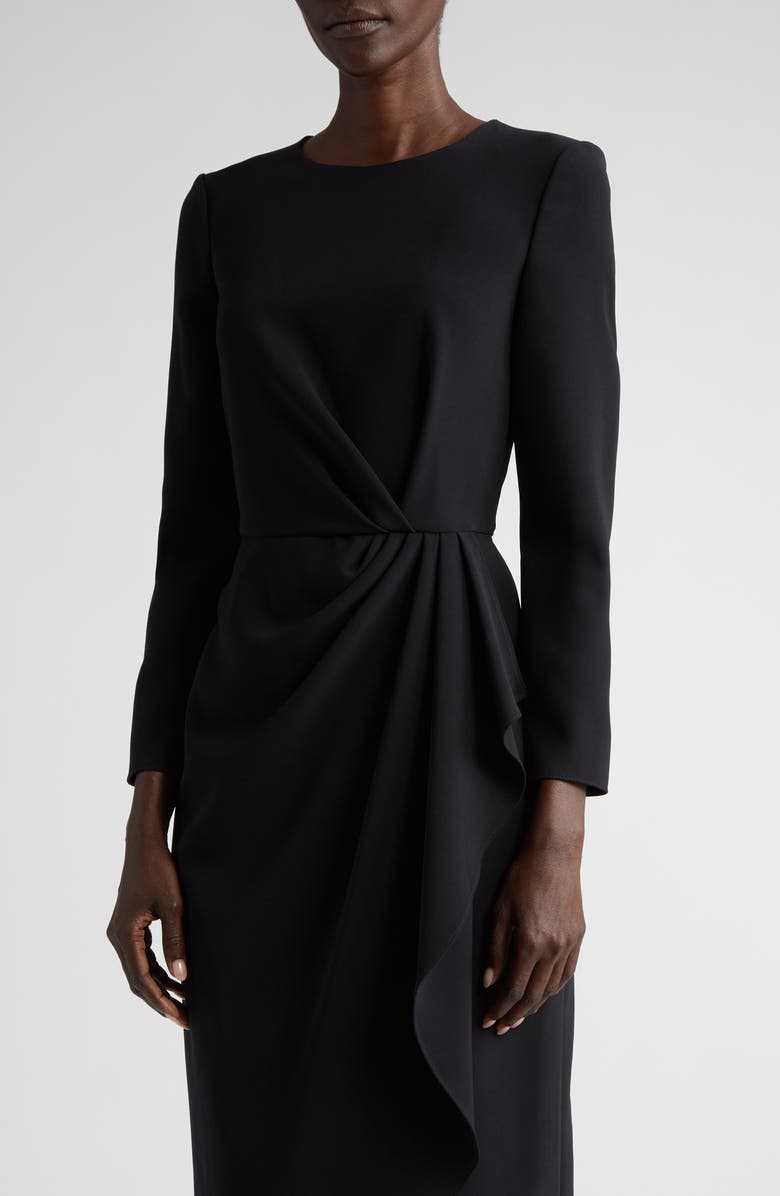 Carolina Herrera Pleated Long Sleeve Tulip Midi Dress, Alternate, color, Black