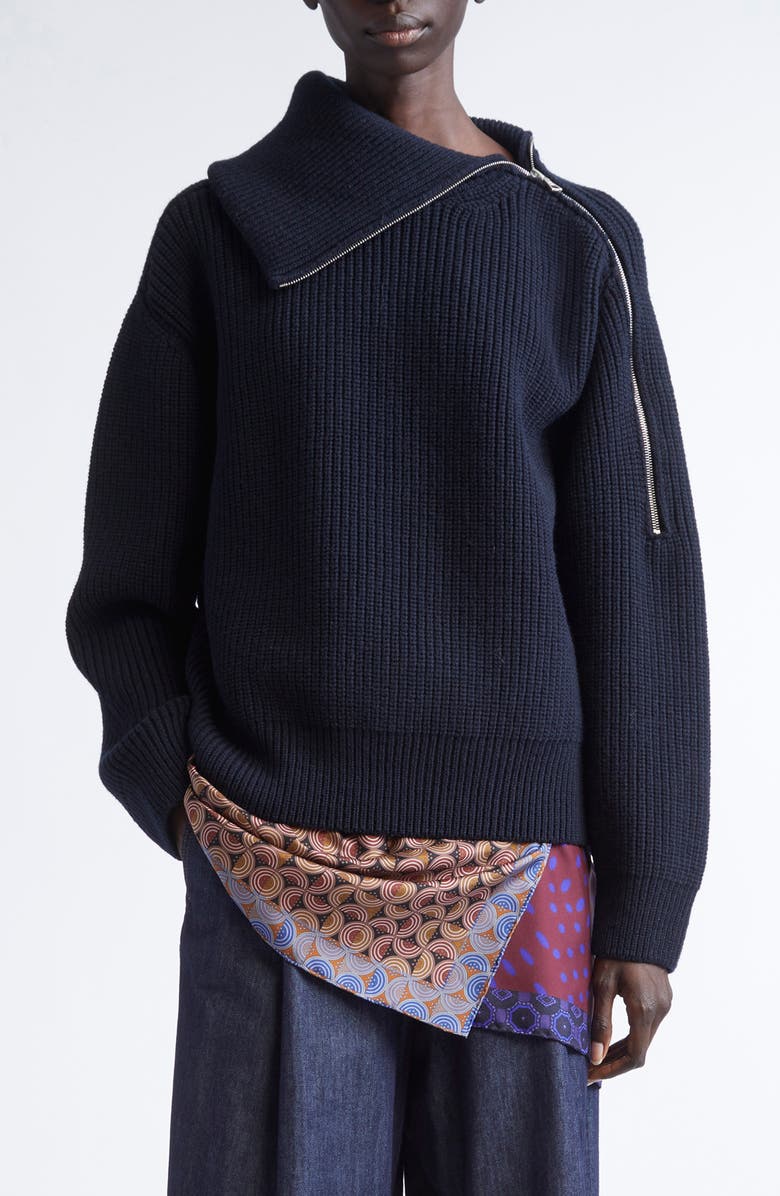 Dries Van Noten Talim Wool Half Zip Turtleneck Sweater, Main, color, Black